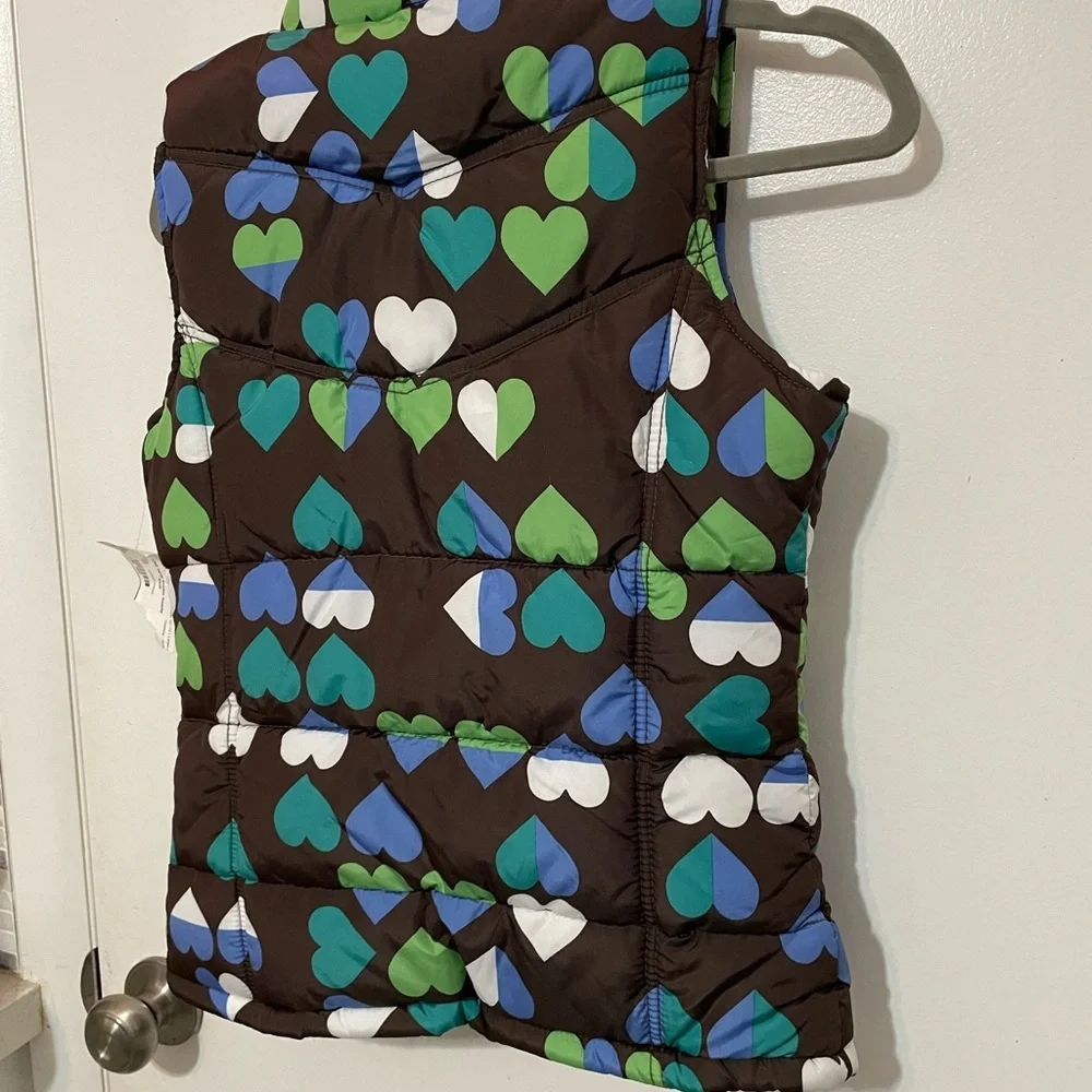 Old Navy Girls XXL 16 full zip Hearts print puffer Vest fleece lined new w tag